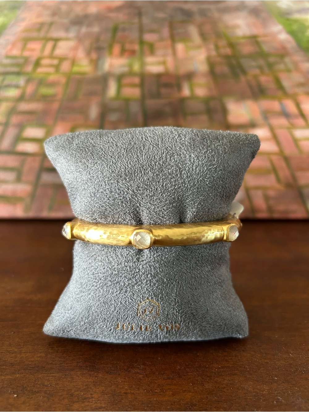 Julie Vos Gold-Tone Hammered Bangle with Clear Stone Accents